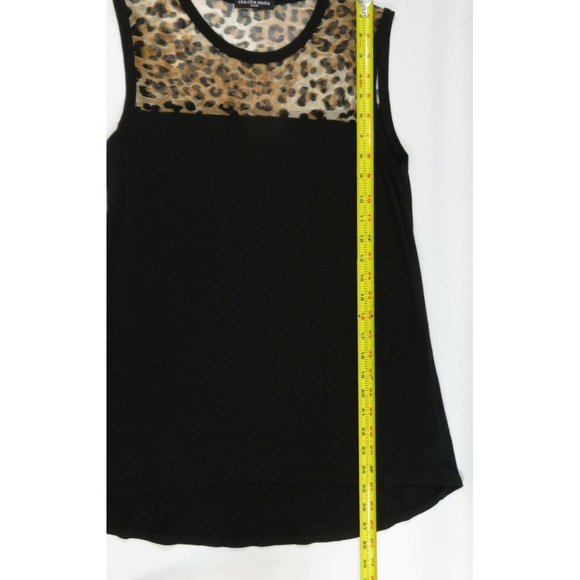 Cha Cha Vente Knit Tank Top Black with Mesh Animal Print Size SMALL - Picture 7 of 8